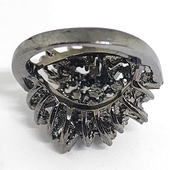 Baguette and Round White Rhinestone Dome Dressy Gunmetal Gray Cocktail Ring SZ 5 - Picture 11 of 13